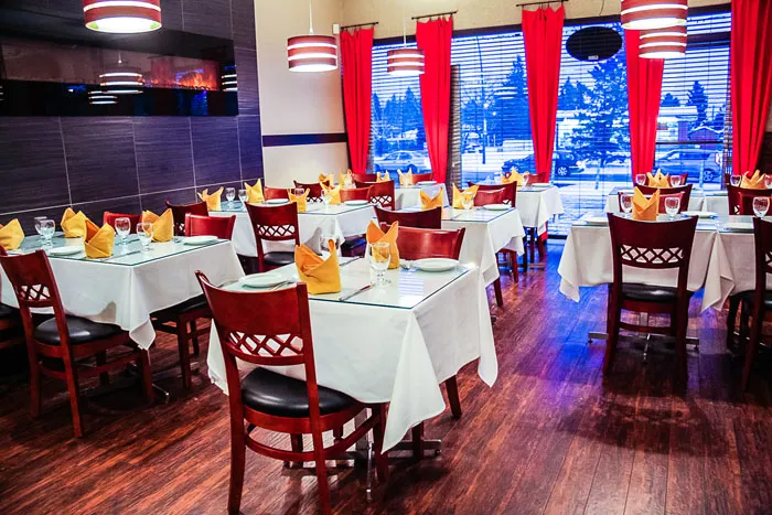 Authentic Indian restaurant interior at Lotus Fine Indian Cuisine in Calgary NW